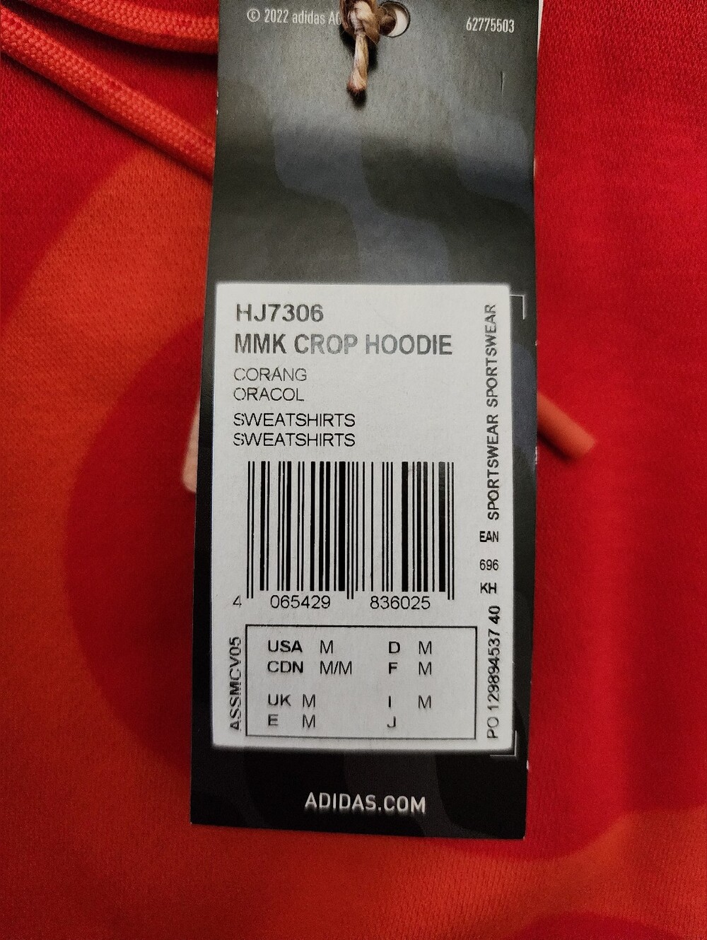 NWT Adidas X Marimekko Fleece Cropped Hoodie Womens M Loose Fit RARE IN RED - Picture 9 of 14